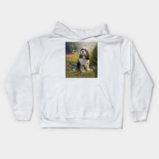 Petit Bassett Griffon Vendeen Dog in Flower Garden Kids Hoodie